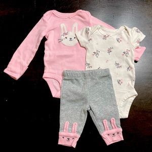 Carter's Baby Girl 3-Piece Bodysuit Pant Outfit Set Size NB